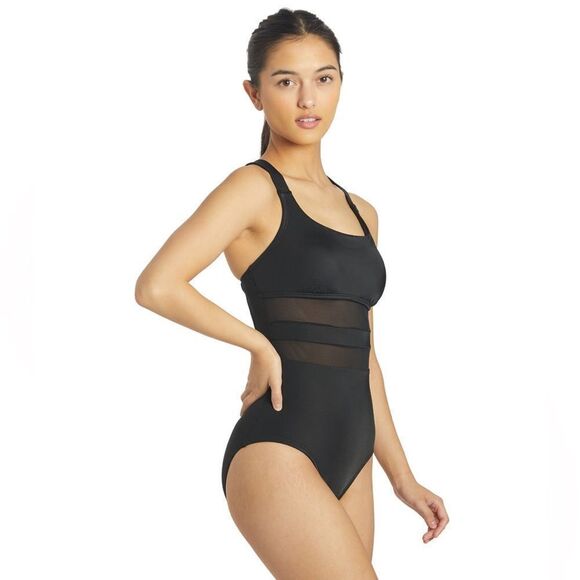 NWT Nike Women's V Back One Piece Swimsuit Mesh Black Sz S - Picture 3 of 9